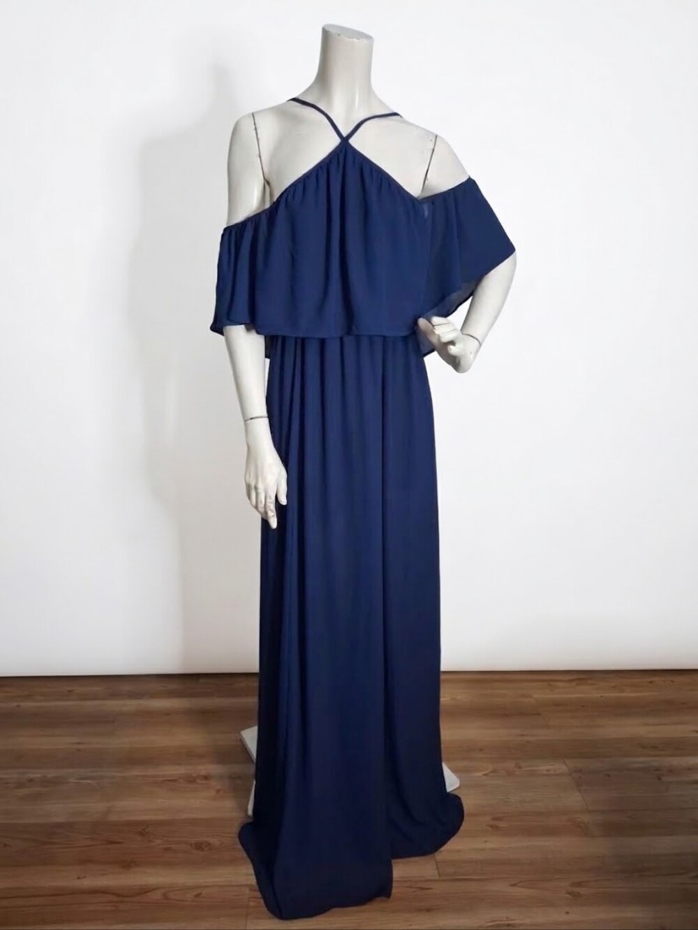 Show Me Your Mumu Rebecca Ruffle Maxi Dress Women's M Navy Blue